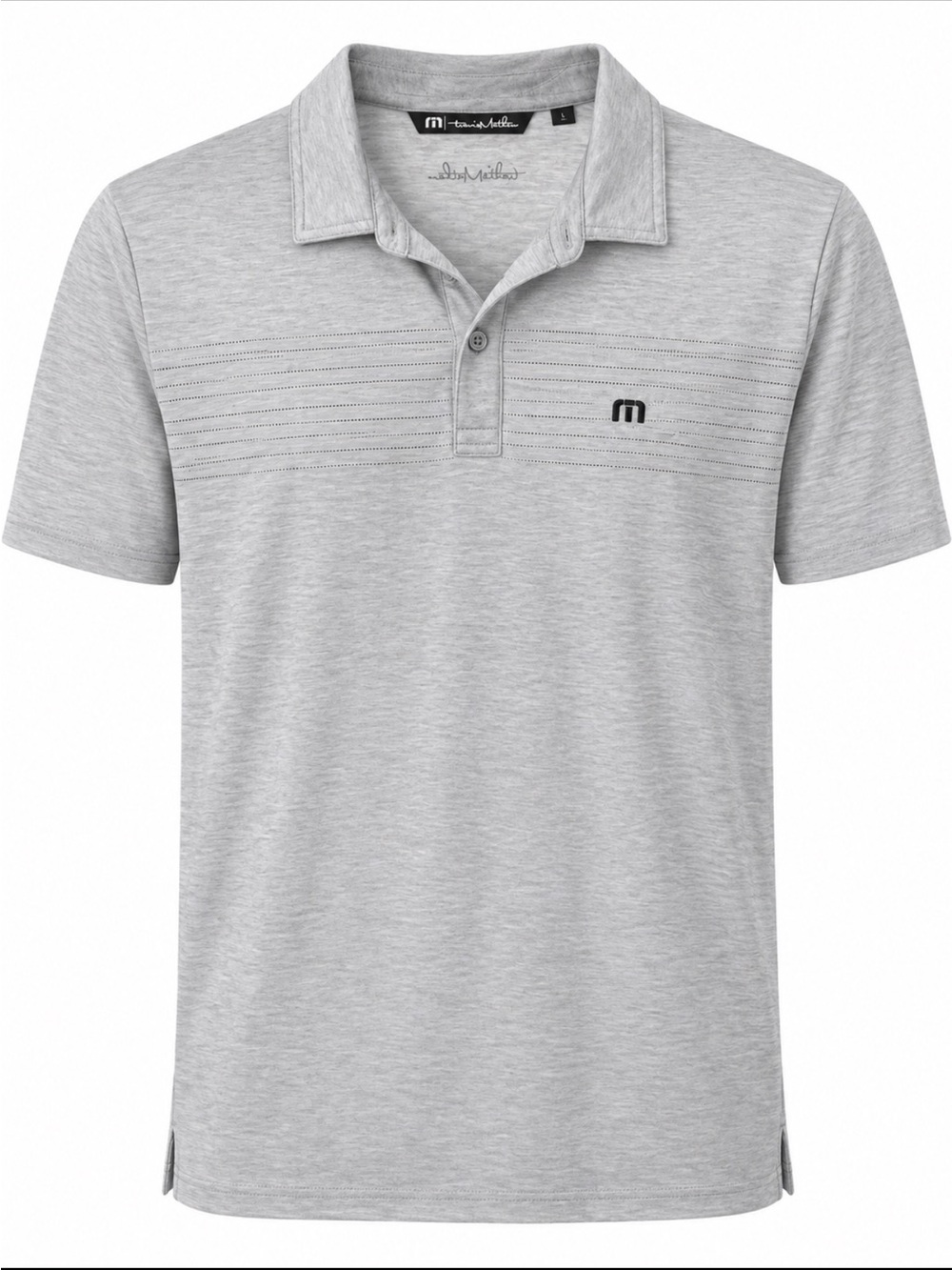 Travis Mathew Light Heather Gray Polo with Subtle Chest Stitching